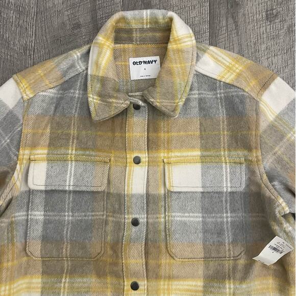 Old Navy Womens Soft-Brushed Plaid Shacket Yellow Gray White Size S - Picture 4 of 9